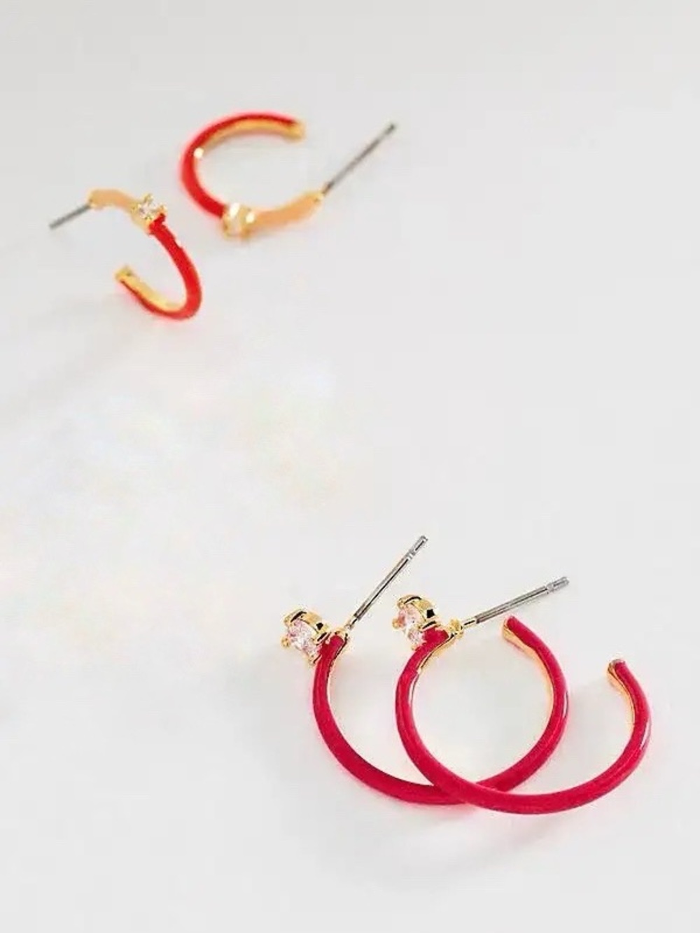 Anthropologie red enamel hoops and Crystal earrings, set of two pairs, NEW